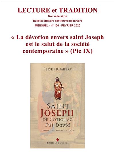 N° 106 (nouvelle série), février 2020 : « La dévotion envers saint Joseph est le salut de la société contemporaine »